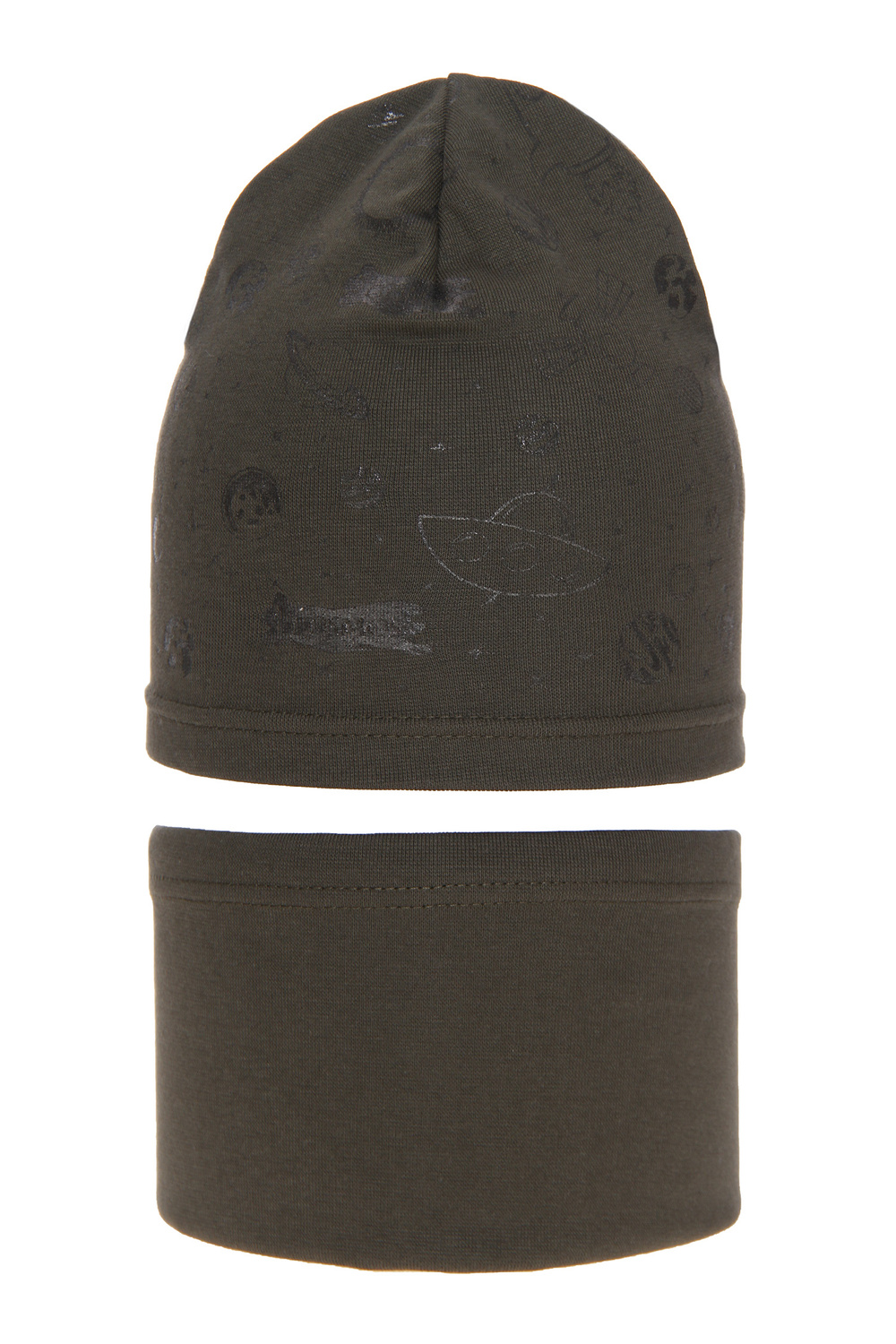 Jongens herfst/lente set muts en buissjaal, khaki, katoenen, Kosmos
