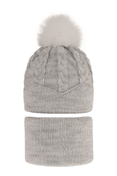 Ensemble d'hiver fille: bonnet et snood, gris, avec pompon, Etula