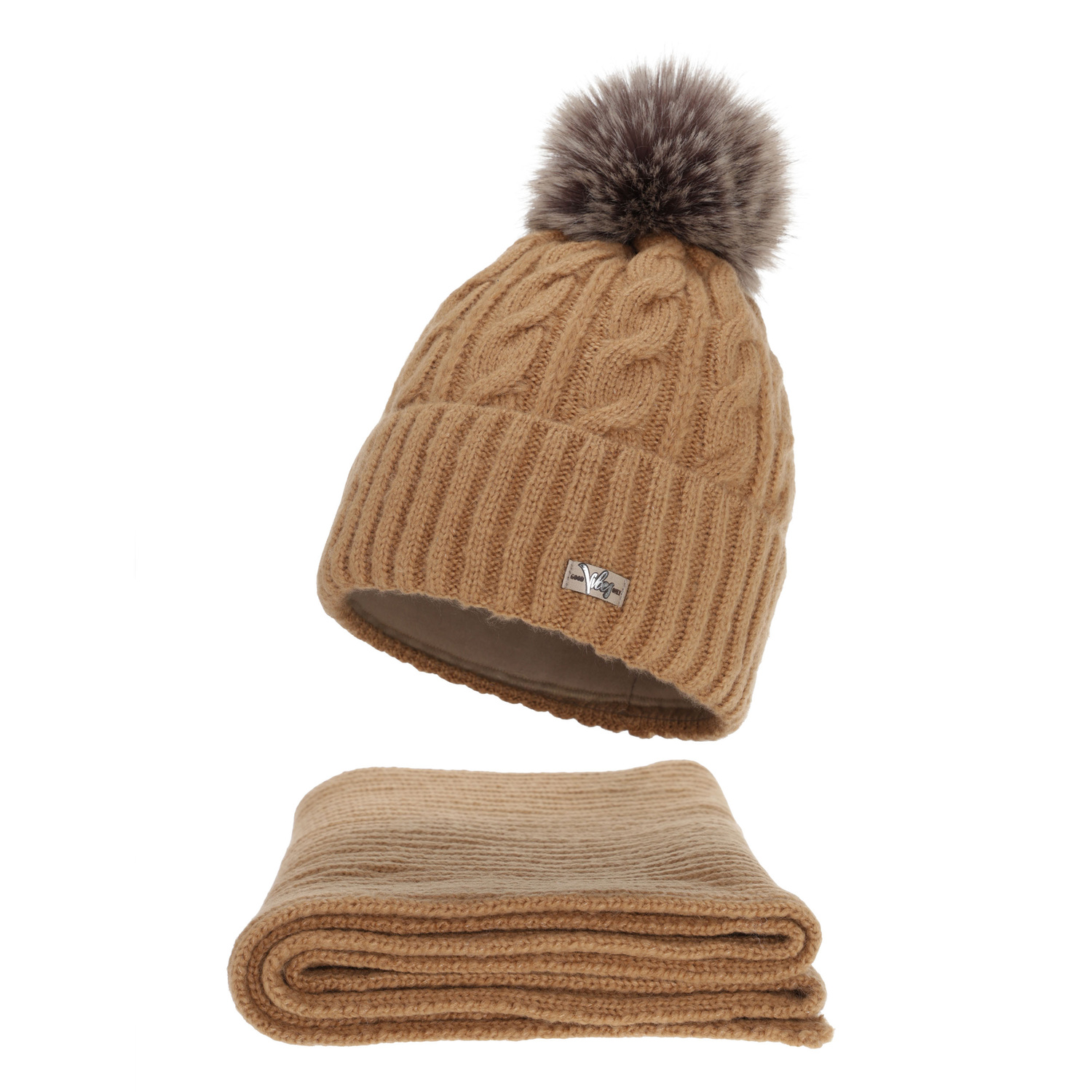 Dames winter set (muts en sjaal), camel, Lunetta
