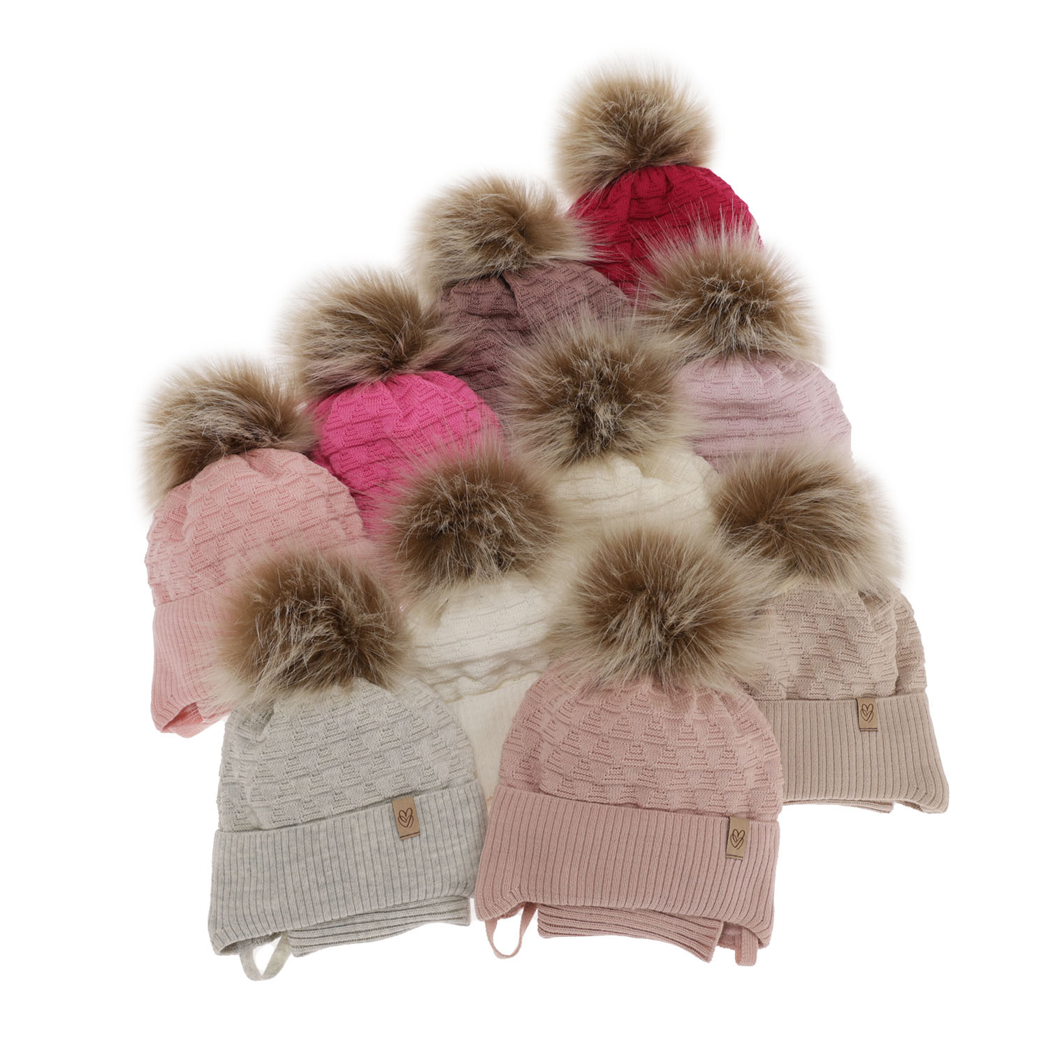 Ensemble d'hiver fille: bonnet et snood, gris, avec pompon, avec liens, Egeria