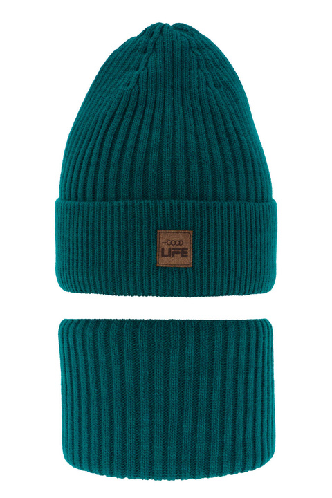 Ensemble d'hiver garçon: bonnet et snood, vert émeraude, Basilio