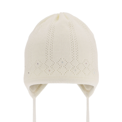 Bonnet automne/printemps fille, crème, avec liens, Antila