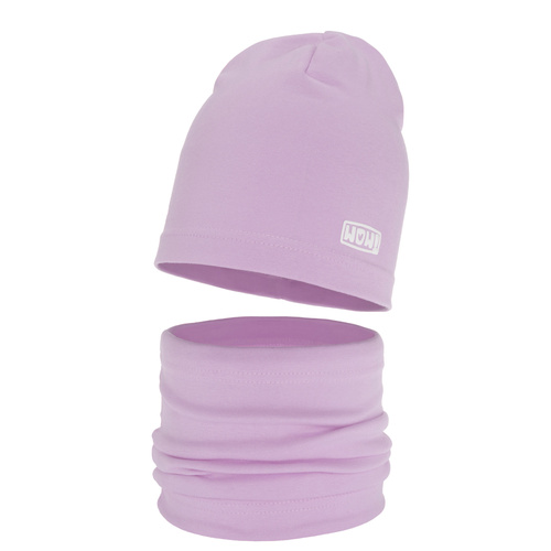 Ensemble automne/printemps fille: bonnet et snood, violet, en coton, Friza