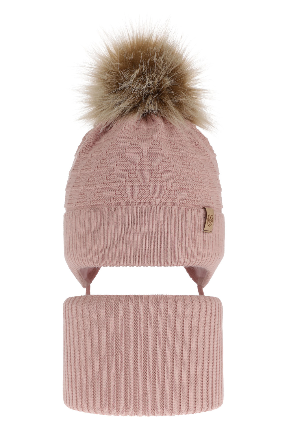 Ensemble d'hiver fille: bonnet et snood, rose, avec pompon, Egeria