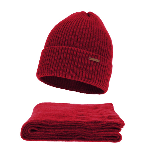 Dames winter set (muts en sjaal), rood, met merinowol, Seala