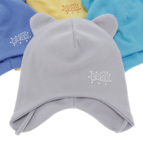 Jongens herfst/lente muts, grijs, katoen, met bindkoorden, Alrik