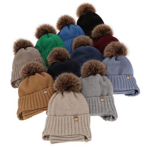 Ensemble d'hiver garçon: bonnet et snood, beige, avec pompon, Kayen