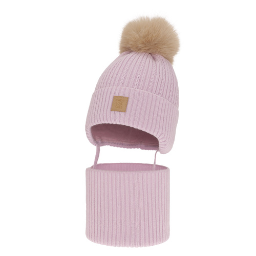 Ensemble d'hiver fille: bonnet et snood, lilas, avec pompon, Betty