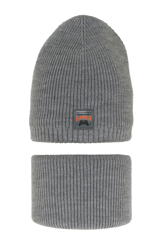 Ensemble d'hiver garçon: bonnet et snood, gris, Gami