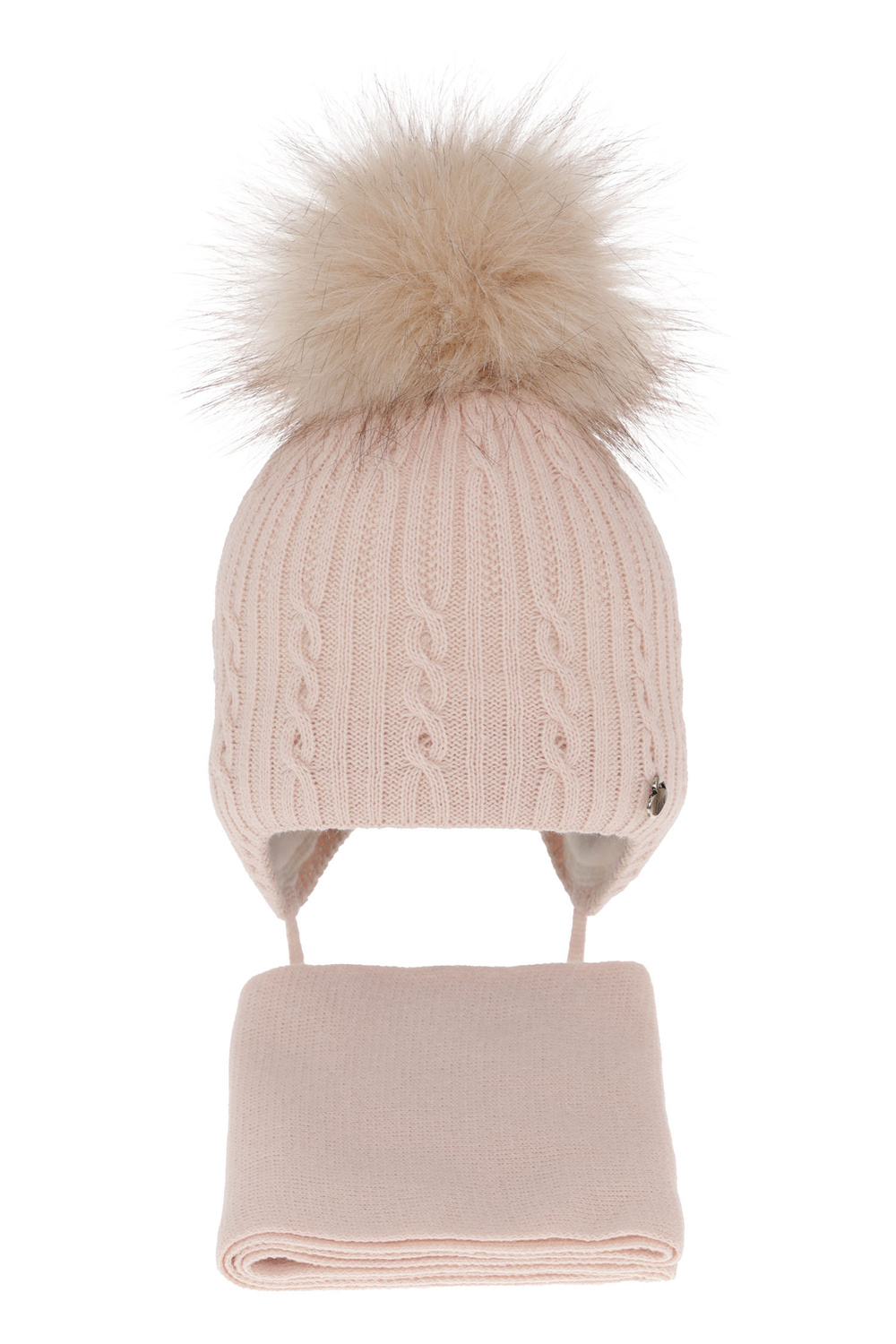 Ensemble d'hiver fille: bonnet et écharpe, beige, avec pompon, Amana