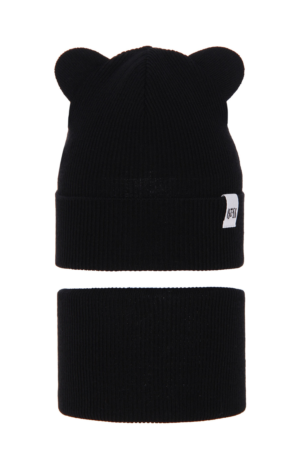 Meisjes herfst/lente set muts en buissjaal, met katoen, zwart, Kajra