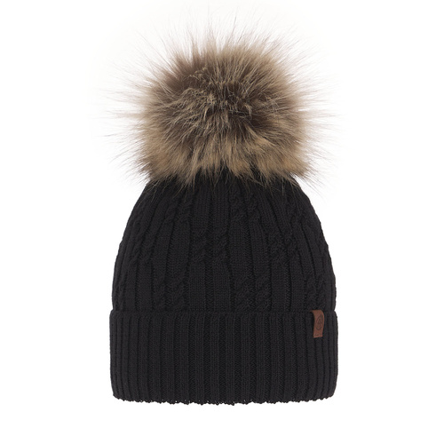 Bonnet d'hiver femme, noir, avec laine mérinos, Larida