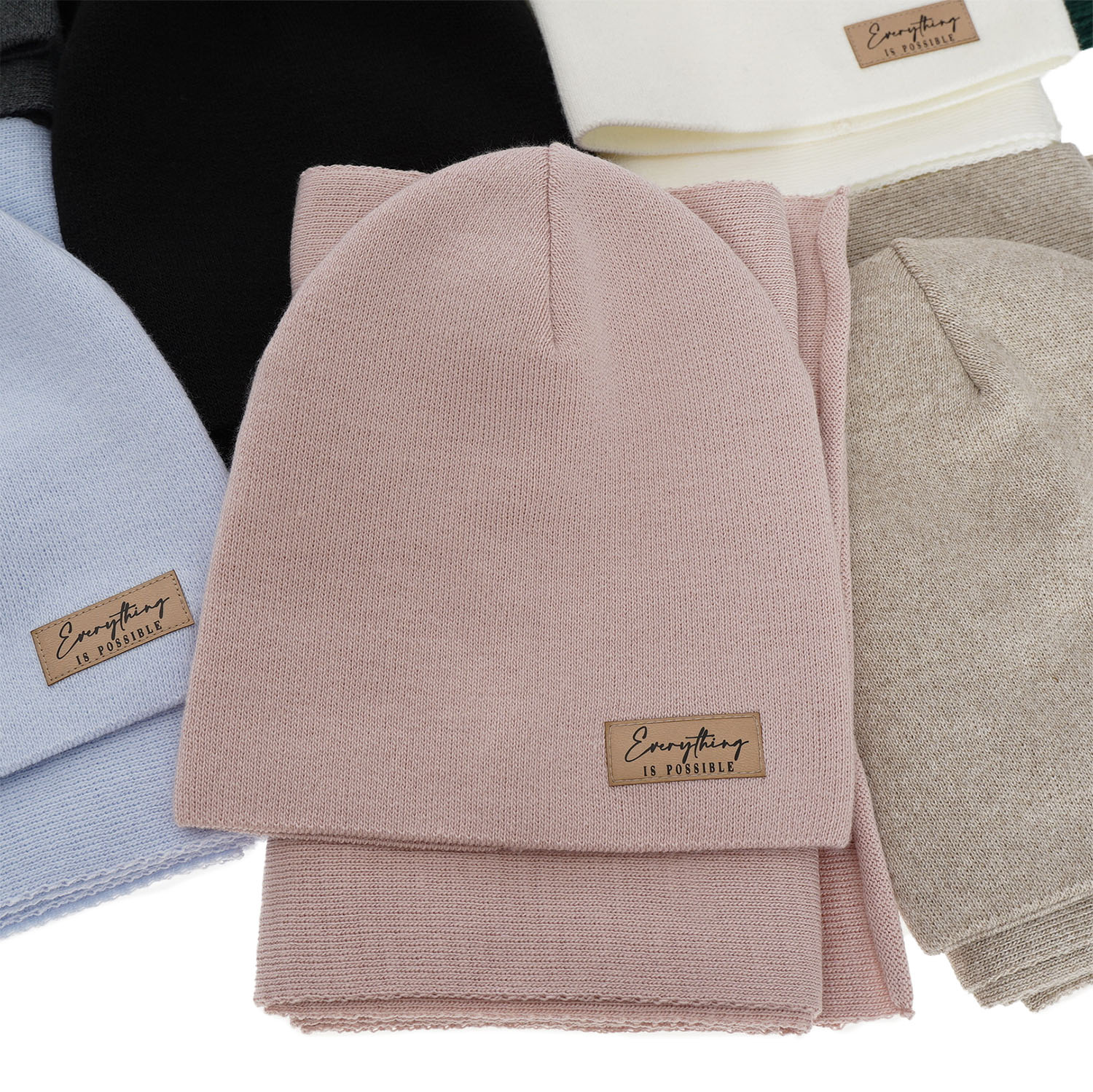 Dames herfst/lente set muts en sjaal, roze, Zula