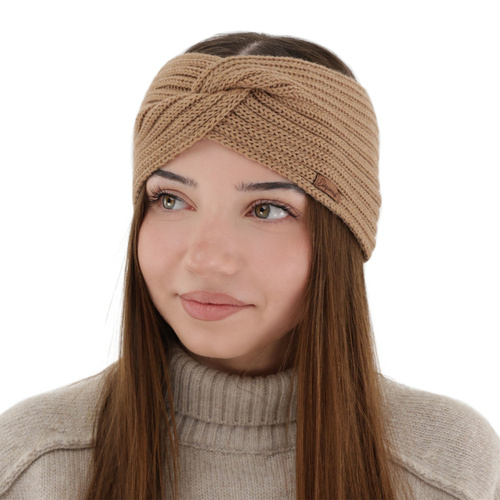 Dames winter hoofdband, camel, 100% Merino Wol, Veka