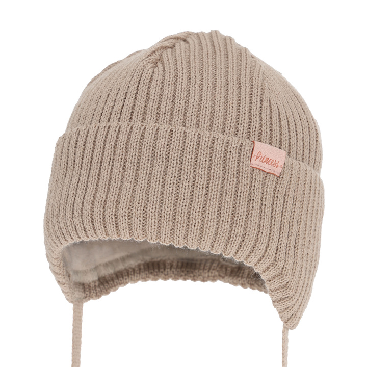 Meisjes wintermuts, beige, met bindkoorden, met merinowol, Punia