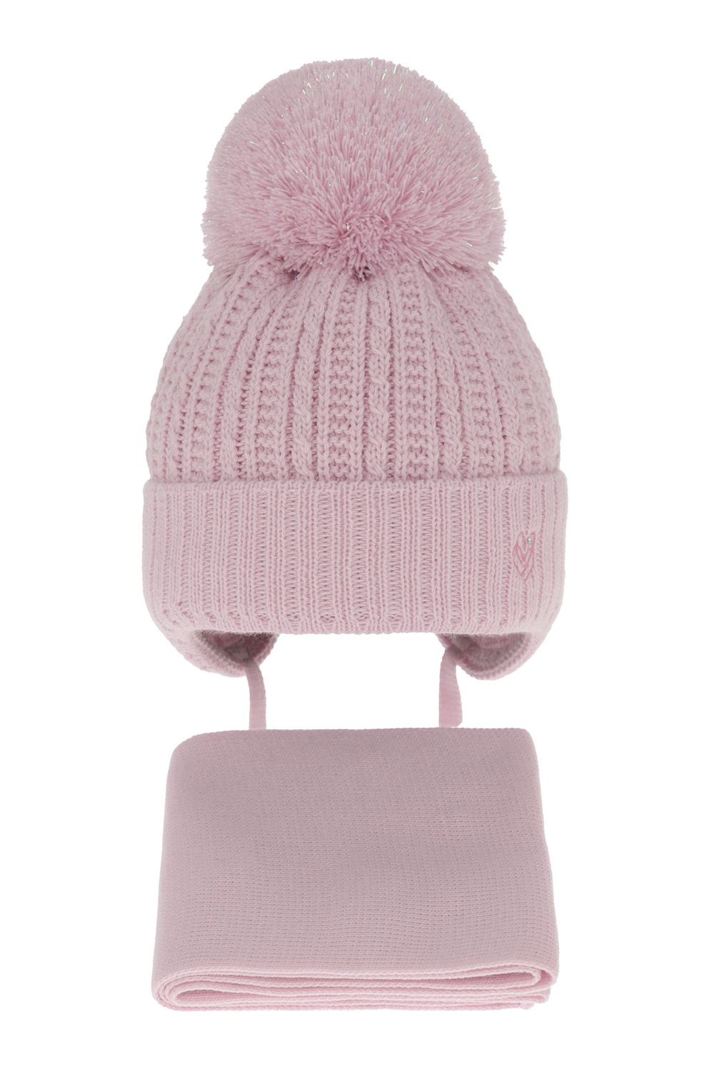 Ensemble d'hiver fille: bonnet et écharpe, violet, avec liens, avec pompon, Marisa