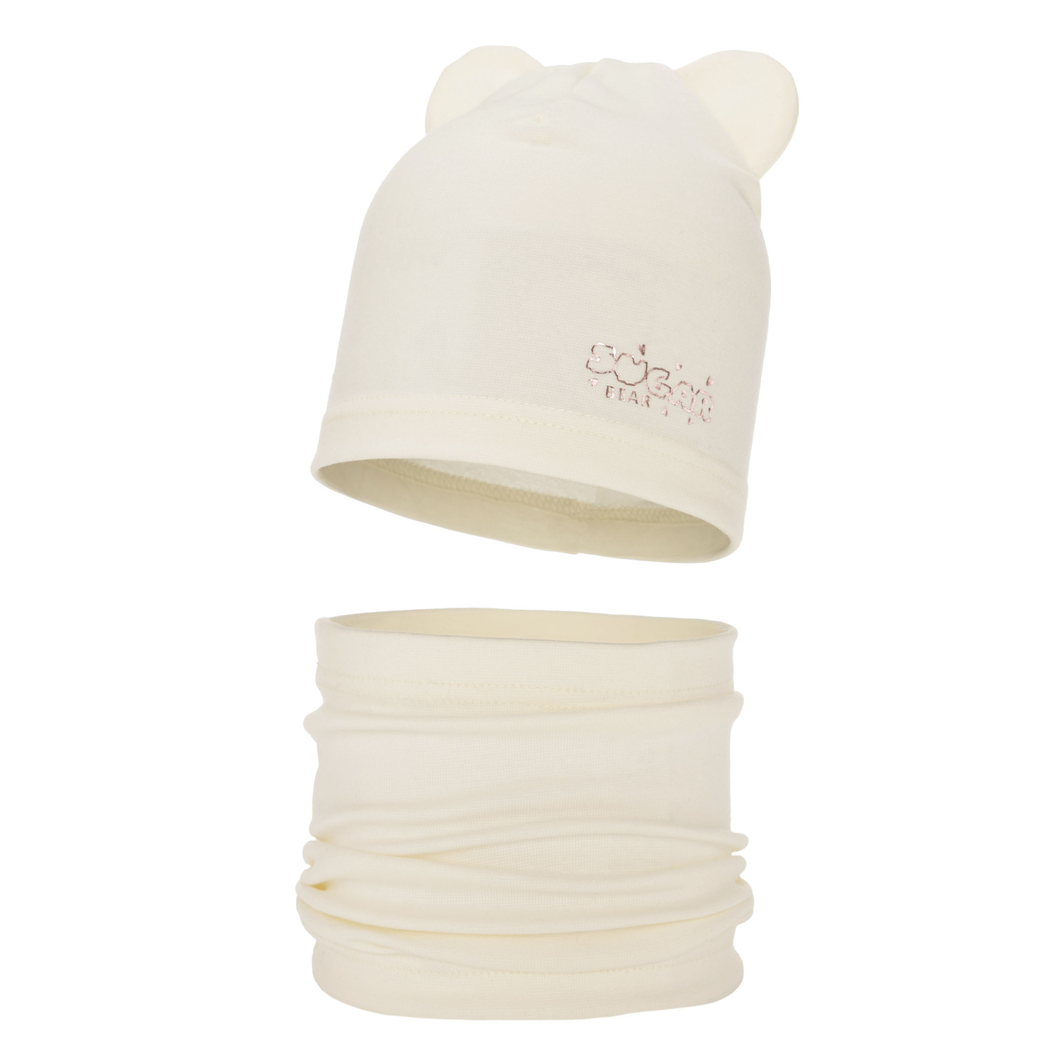 Ensemble automne/printemps fille: bonnet et snood, crème, en coton, Cyntia