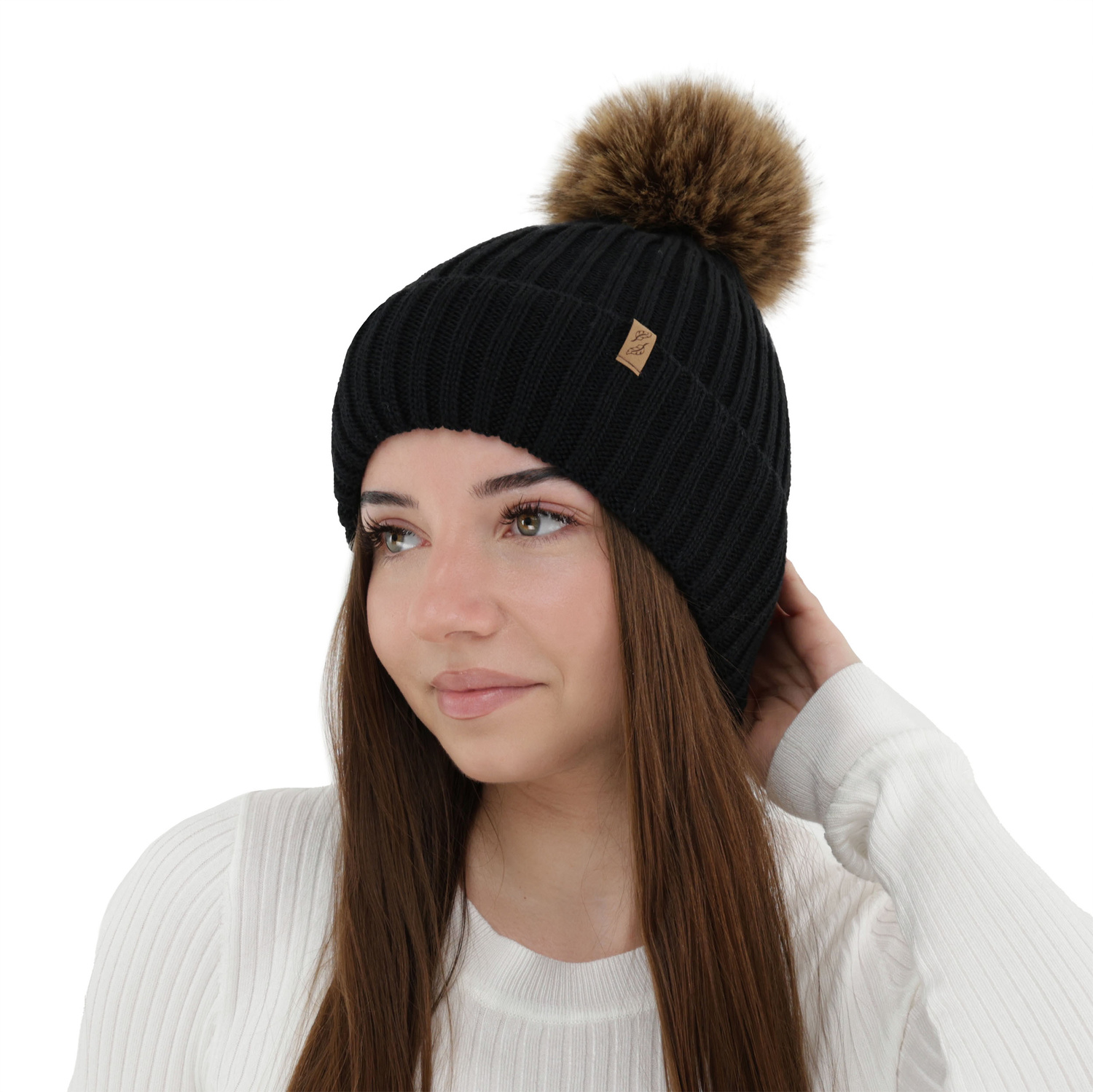 Dames wintermuts, donkerbeige, met merinowol, Zamira