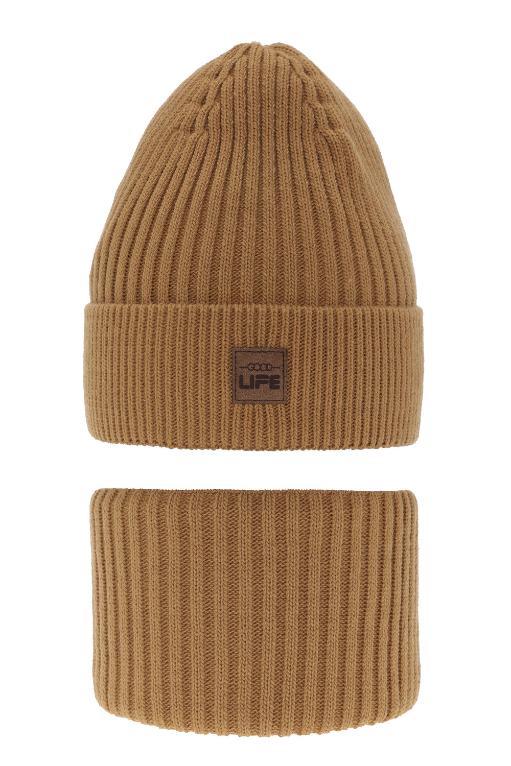 Ensemble d'hiver garçon: bonnet et snood, camel, Basilio