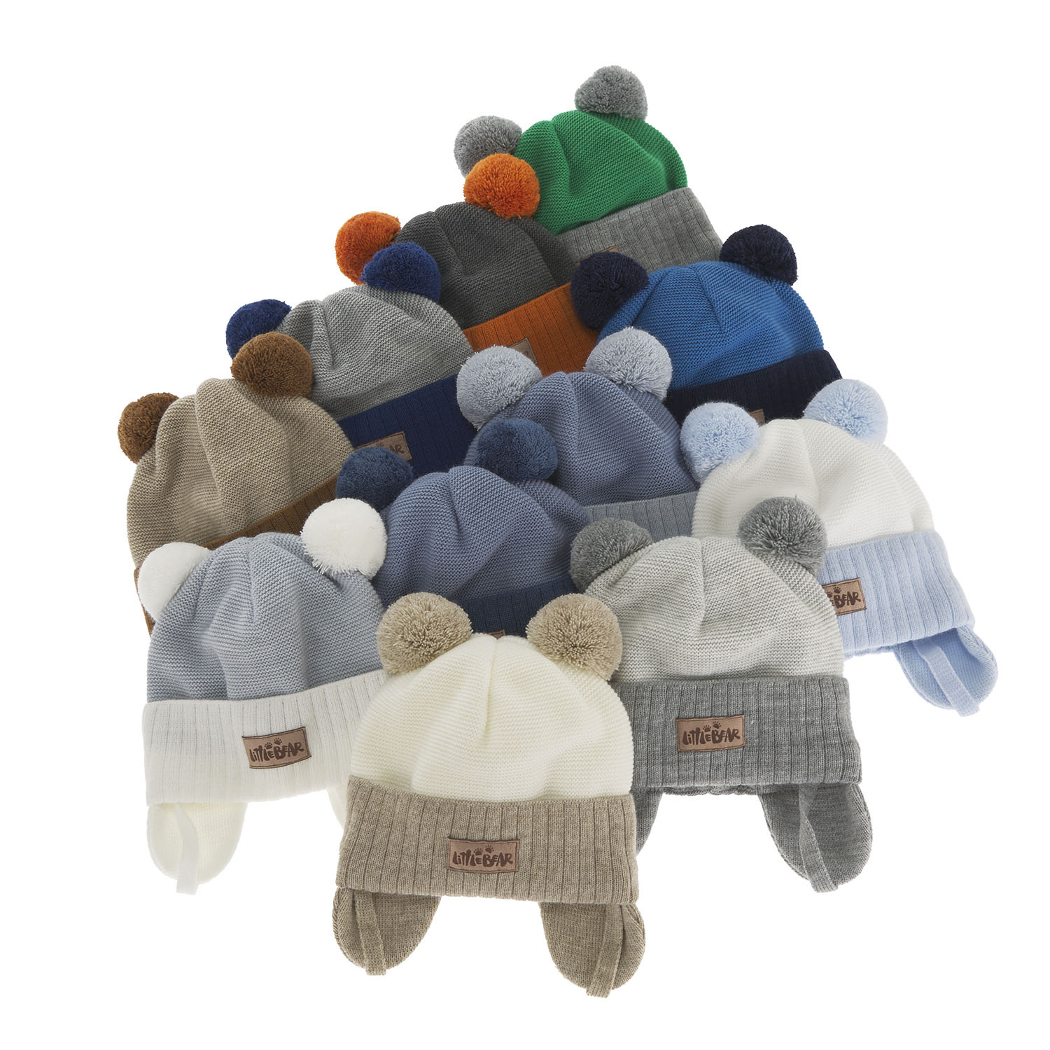 Bonnet automne/printemps garçon, gris, avec deux pompons, avec liens, Gigant