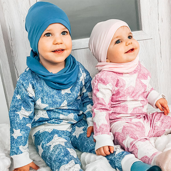 Meisjes herfst/lente set muts en buissjaal, kremowy, katoenen, Hazelka