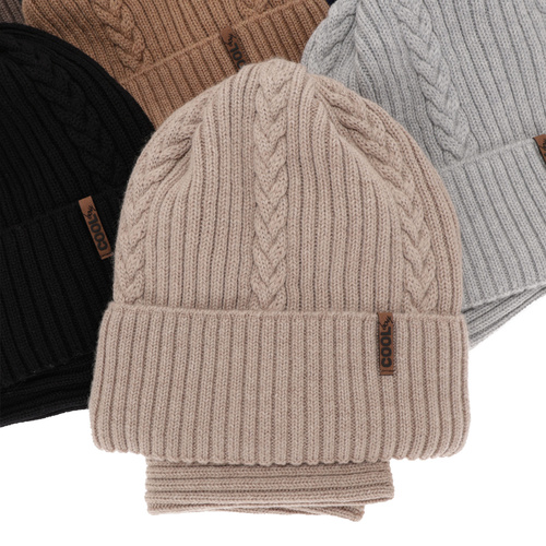 Ensemble d'hiver garçon: bonnet et snood, camel, avec laine mérinos, Wilson