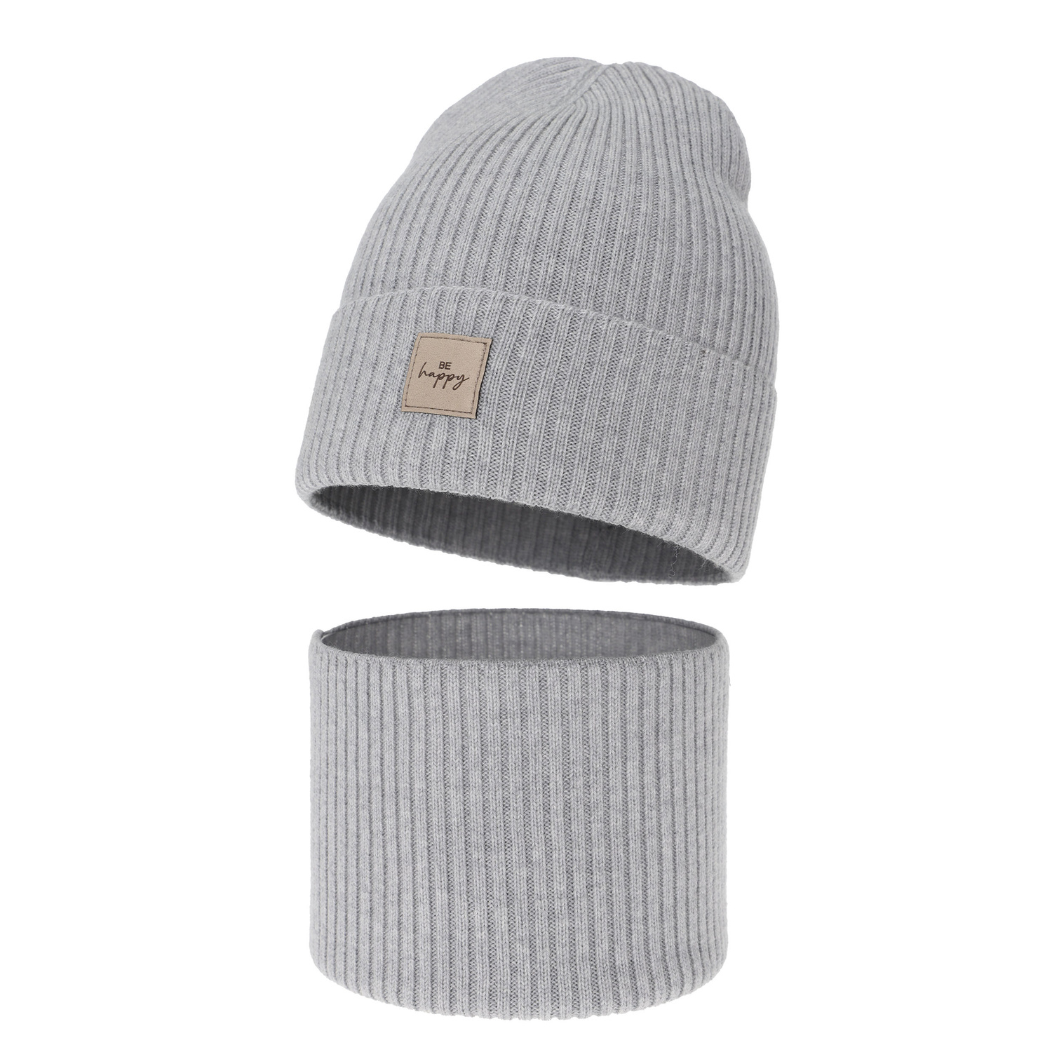 Ensemble automne/printemps fille: bonnet et snood, gris, avec laine mérinos, Vanita