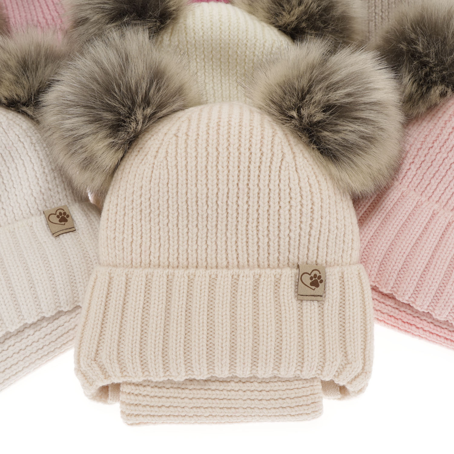 Ensemble d'hiver fille: bonnet et snood, rose, avec laine mérinos, avec deux pompons, avec liens, Silvia