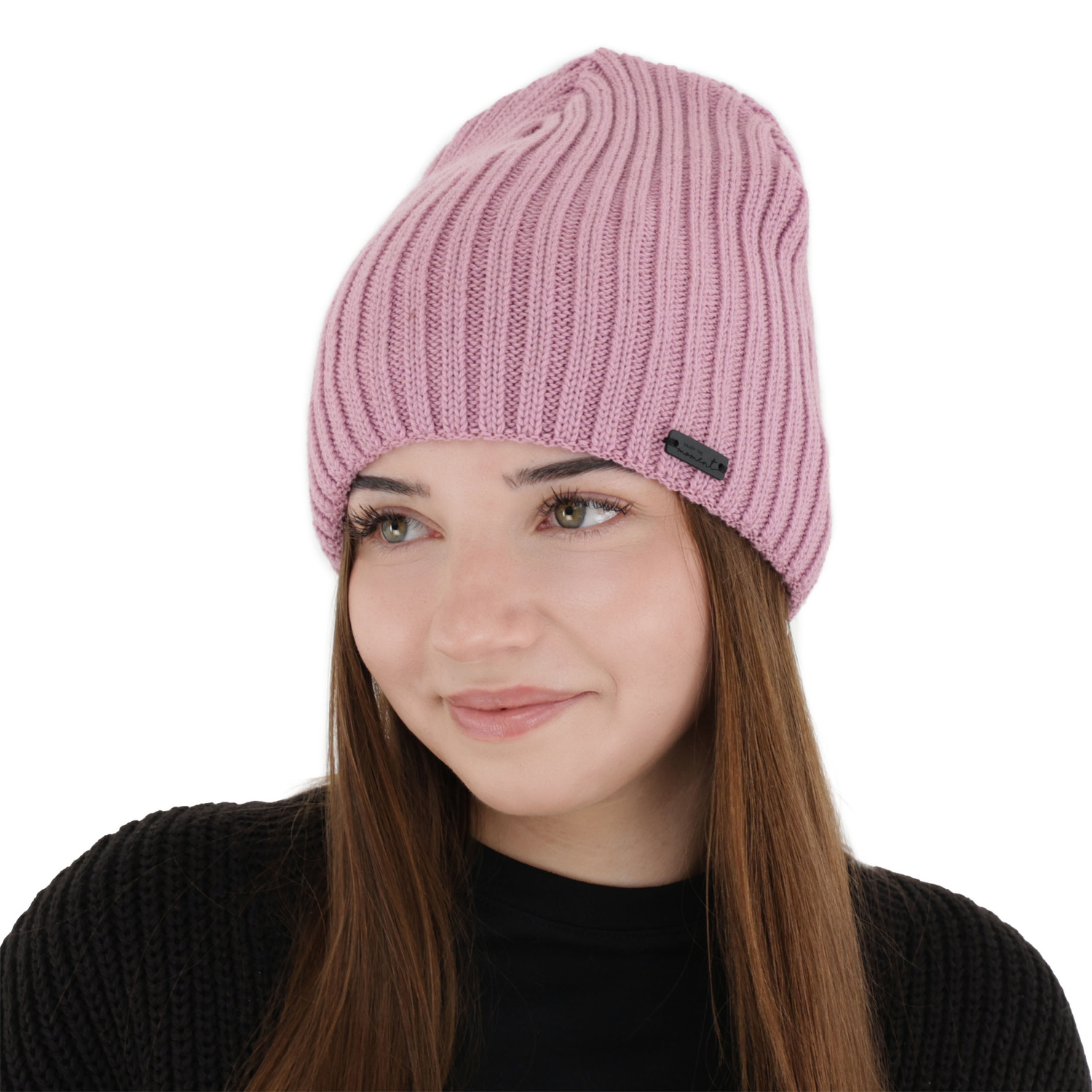 Dames wintermuts, roze, met merinowol, Soletta
