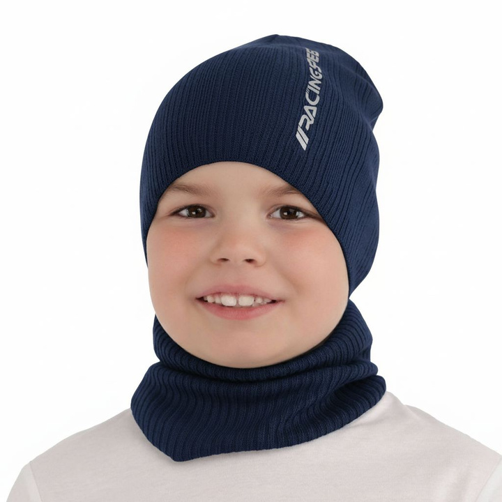 Ensemble automne/printemps garçon: bonnet et snood, met katoen, bleu marine, Kolorado