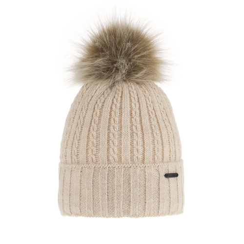Bonnet d'hiver femme, beige, avec pompon, Karizma
