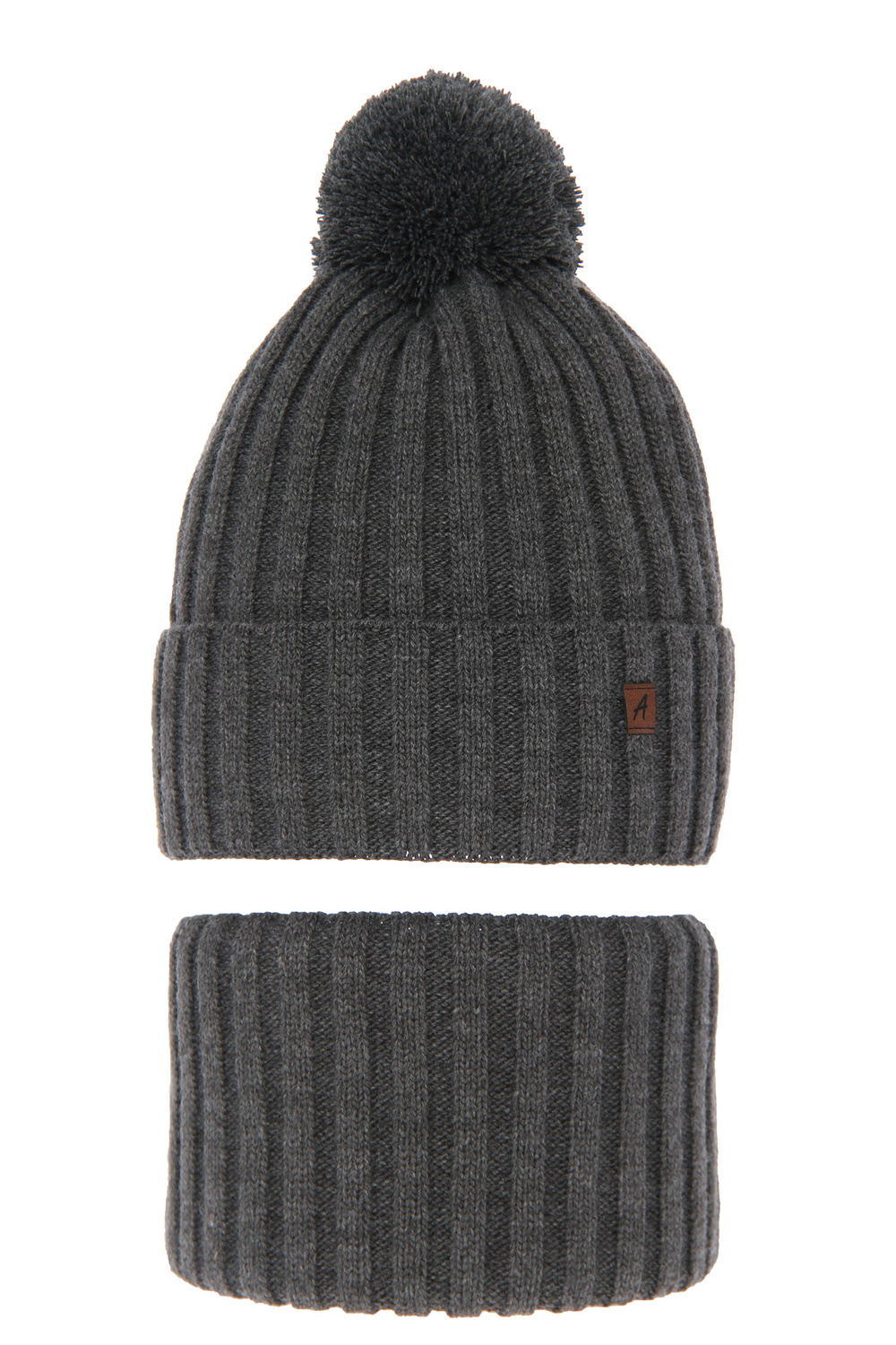 Jongens winter set muts en sjaal, grijs, met garen pompon, Wiliam