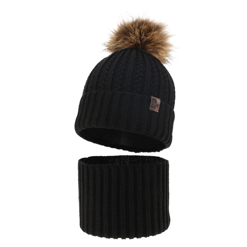 Ensemble d'hiver garçon: bonnet et snood, noir, avec pompon, Lars