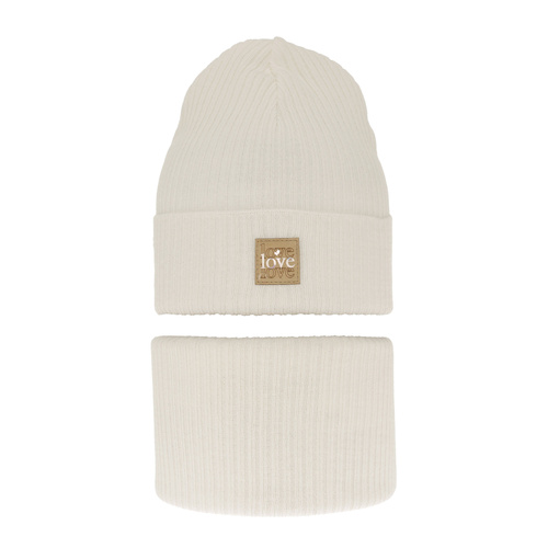 Ensemble automne/printemps fille: bonnet et snood, met katoen, crème, Furora