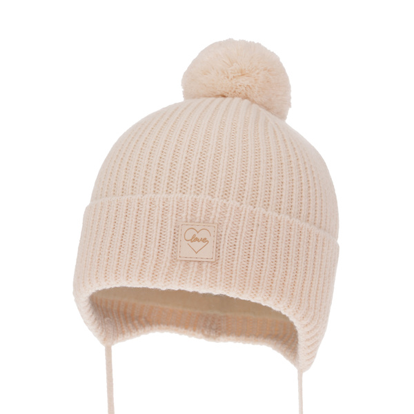 Bonnet d'hiver fille, rose clair, avec laine mérinos, doublé de polaire, avec liens, Hakkari