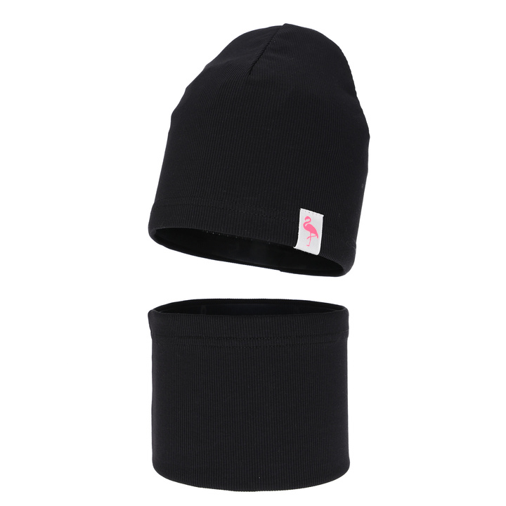 Ensemble automne/printemps fille: bonnet et snood, coton, noir, Rumilla