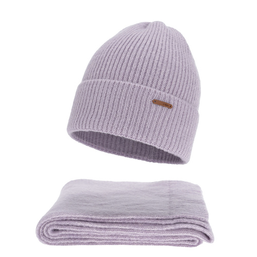 Dames winter set (muts en sjaal), paars, met merinowol, Seala