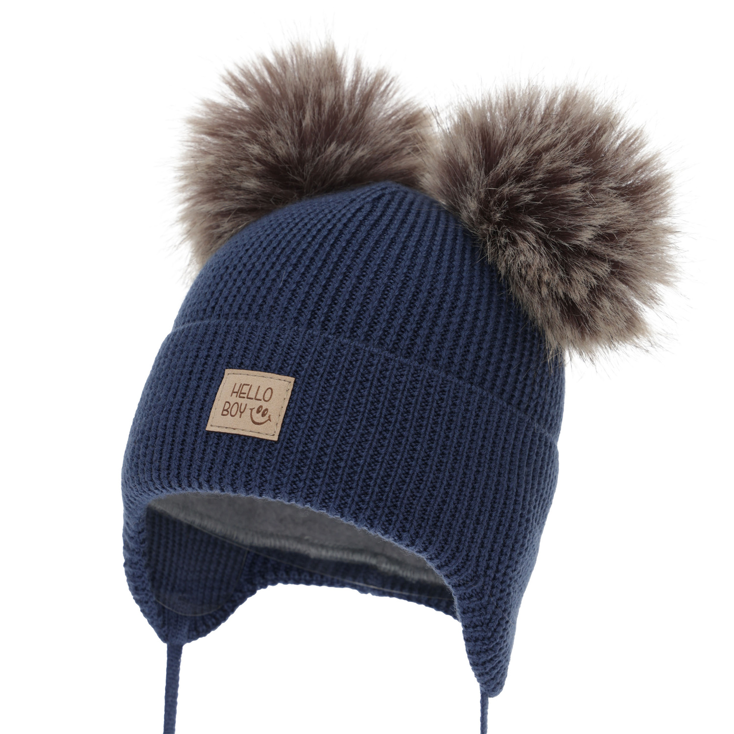 Jongens wintermuts, marineblauw, 100% Merino Wol, gevoerd met wollen fleece, Tambor