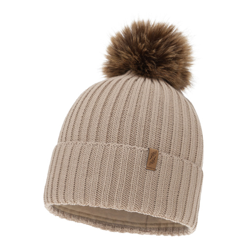 Dames wintermuts, winter, beige, met merinowol, Zamira