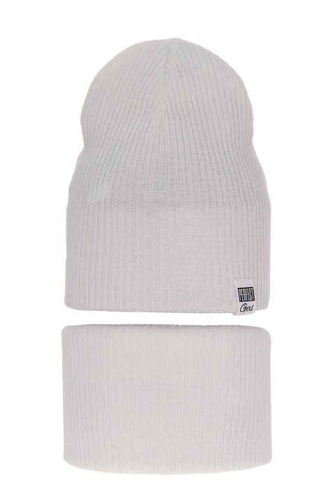 Meisjes herfst/lente set muts en buissjaal, met katoen, kremowy, Farinka