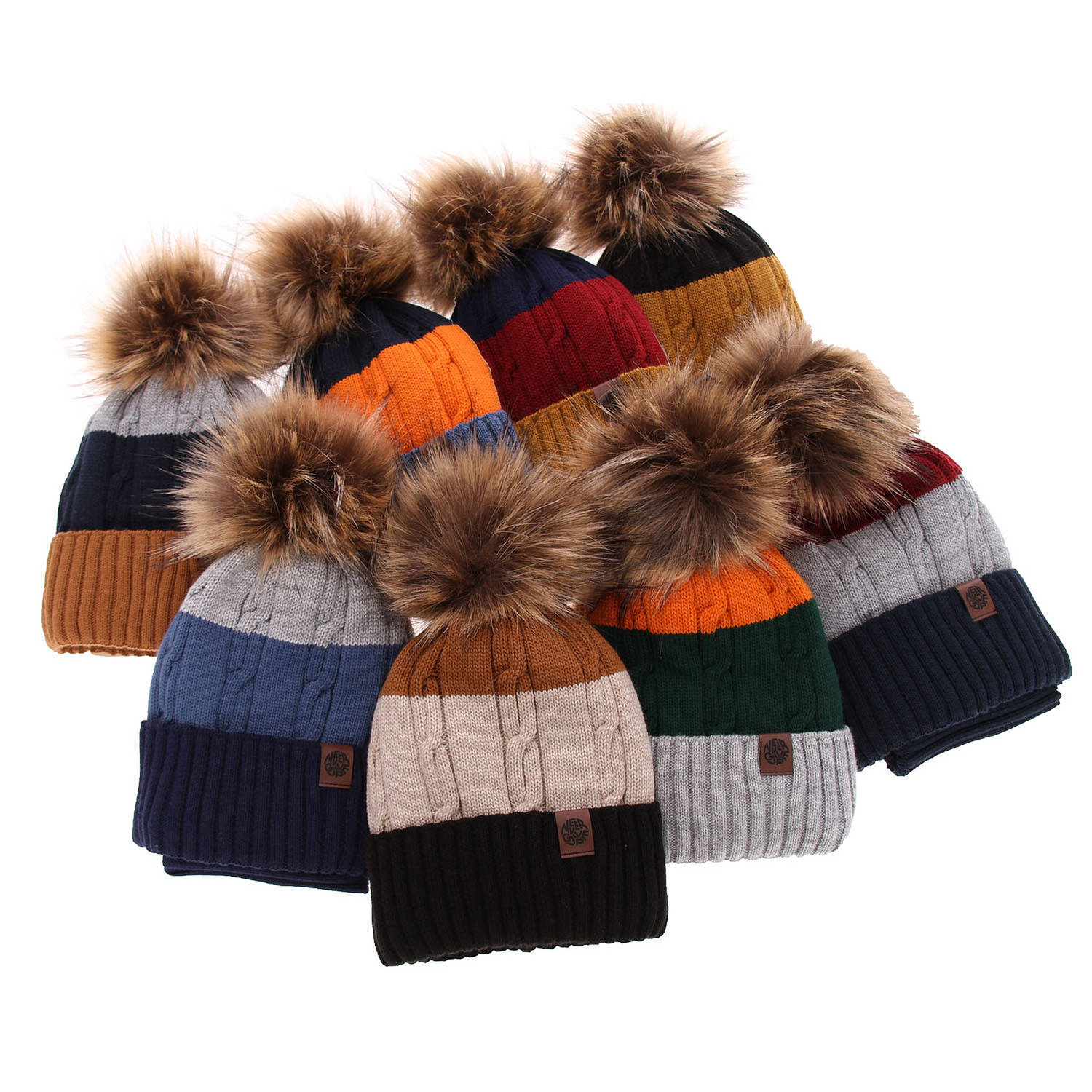 Jongens winter set, marineblauw, met garen pompon, Karmel