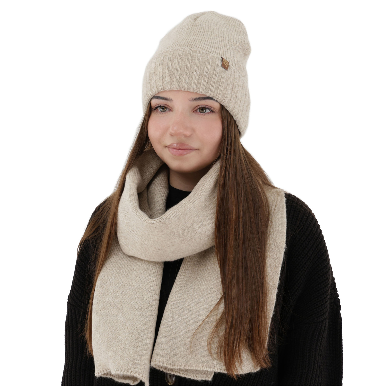 Dames winter set (muts en sjaal), lichtbeige, Shasta