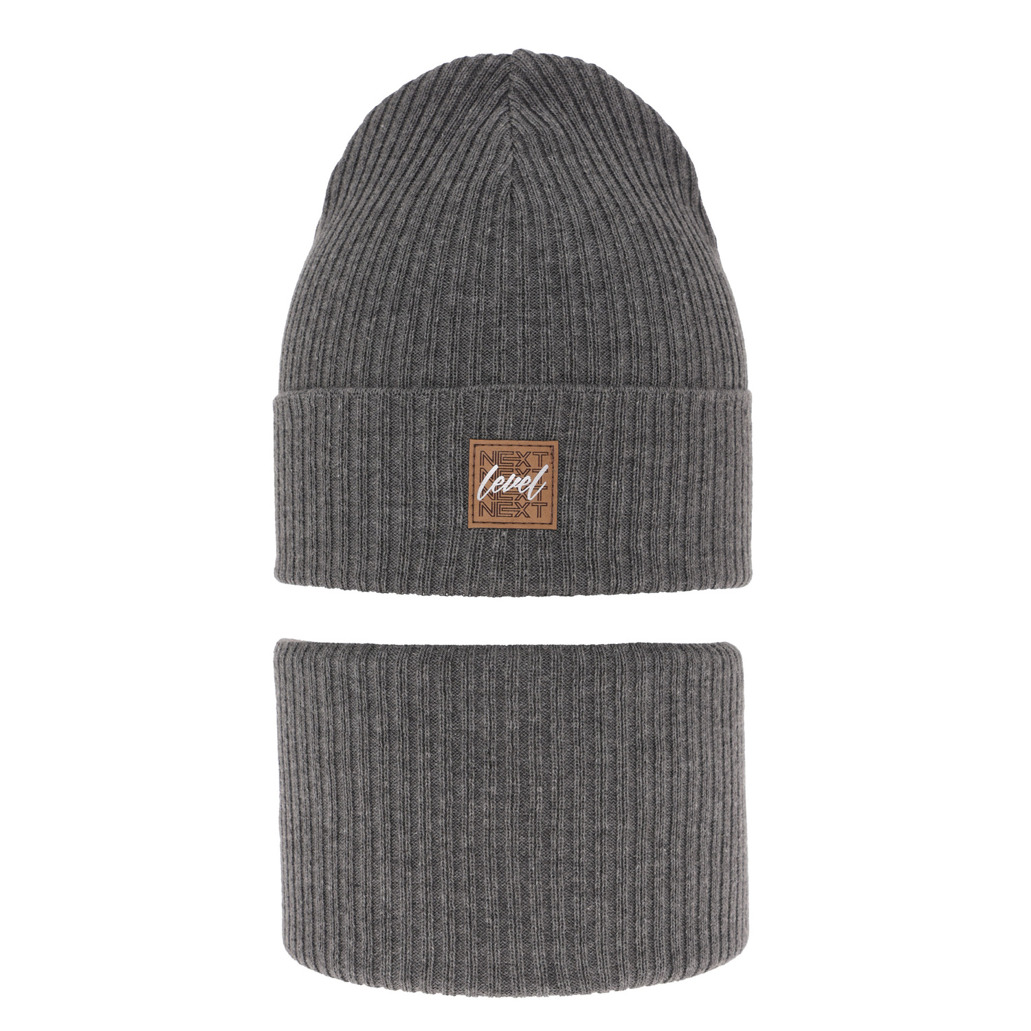 Ensemble automne/printemps garçon: bonnet et snood, met katoen, gris, Fenix