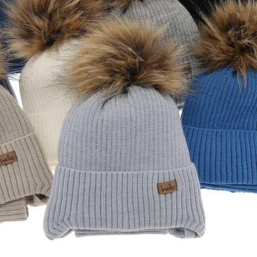 Ensemble d'hiver garçon: bonnet et snood, bleu clair, avec pompon, Bergo