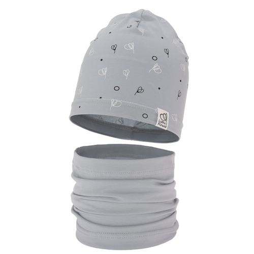 Ensemble automne/printemps fille: bonnet et snood, gris, en coton, Fiora