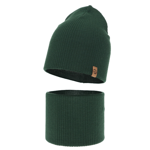Ensemble automne/printemps garçon: bonnet et snood, 100% Laine Mérinos Extrafine, vert, Richi