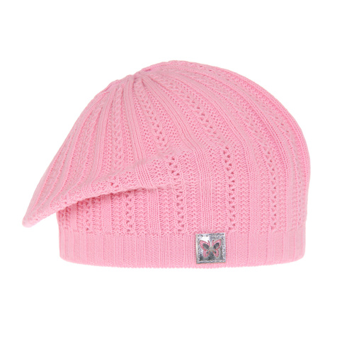 Bonnet automne/printemps fille, rose, ajouré, Luina