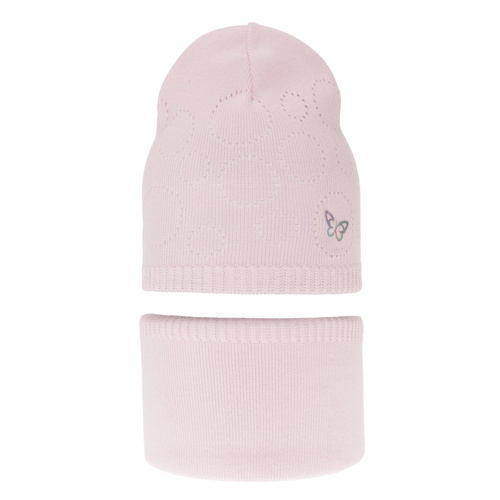 Ensemble automne/printemps fille: bonnet et snood, met katoen, rose clair, Amarilla