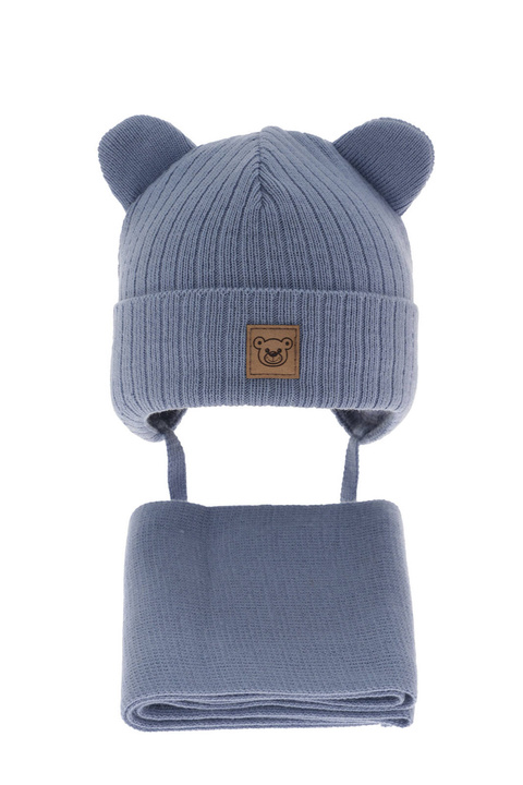 Ensemble d'hiver garçon: bonnet et écharpe, bleu, avec liens, Anthony
