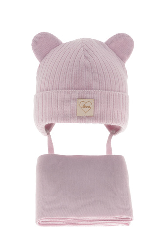 Ensemble d'hiver fille: bonnet et écharpe, lilas, avec liens, Antola